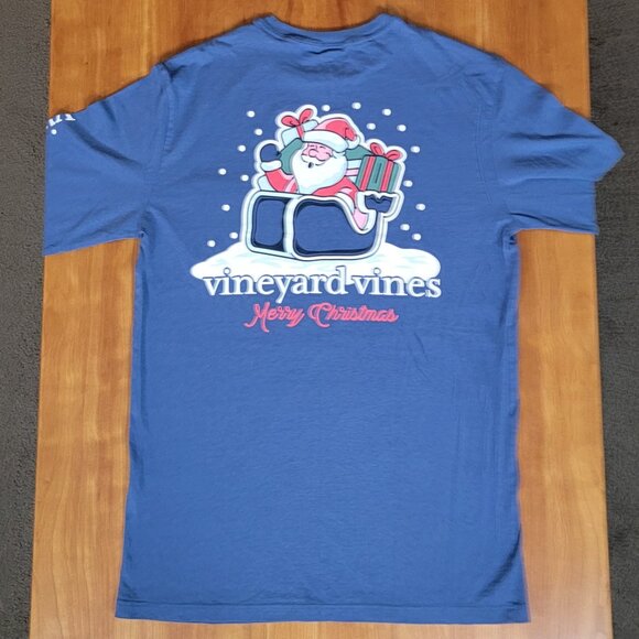 Vineyard Vines Blue Long Sleeve Pocket Tee Santa Sleigh Merry Christmas Tee - XS - Picture 7 of 8